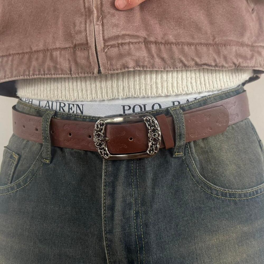 Y2K Style Brown American Western Floral Design Belt